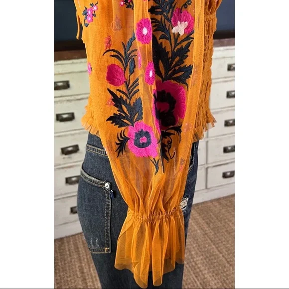 Anthropologie Smocked Tulle Blouse Top MP - Picture 3 of 16